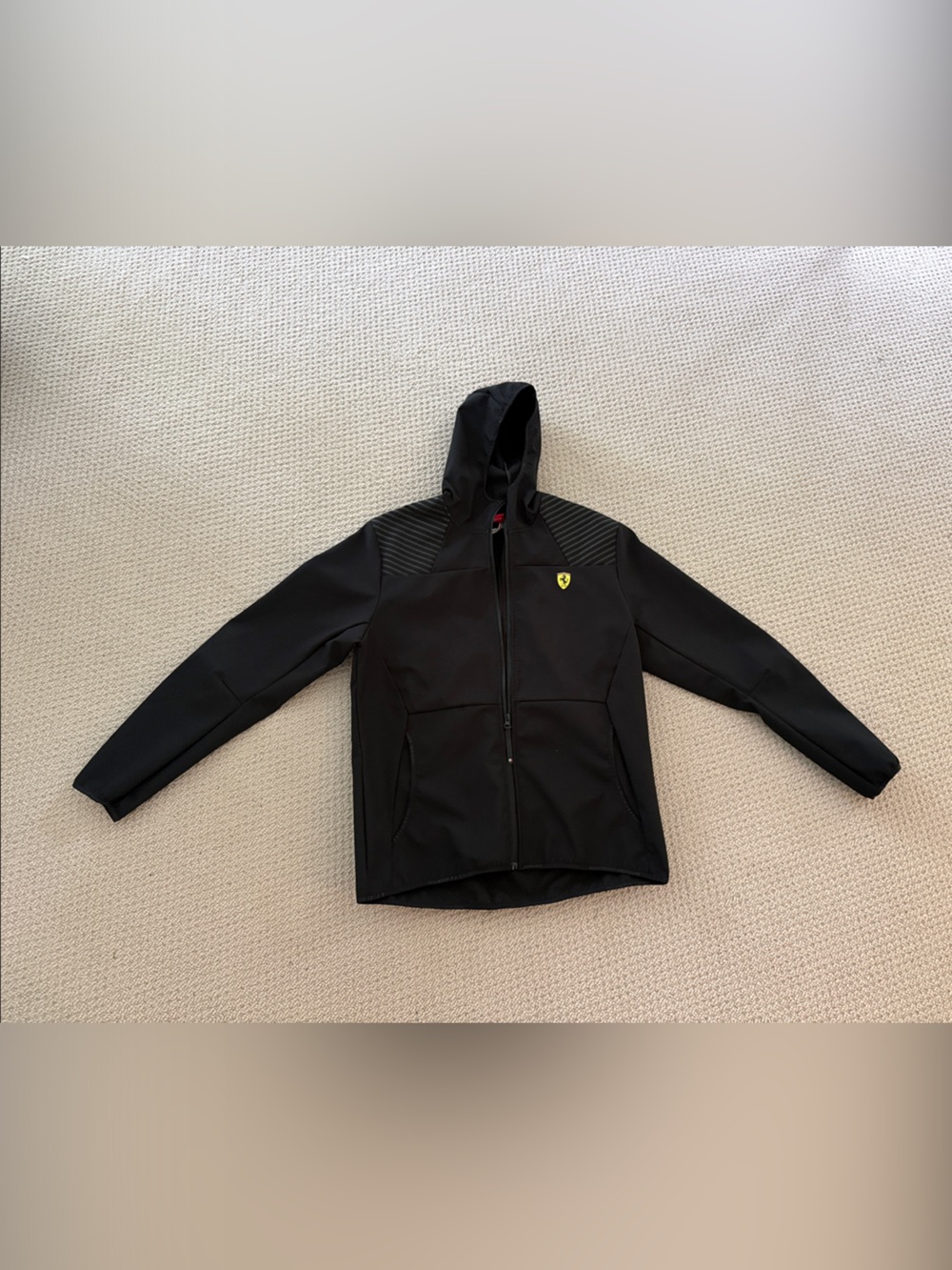 Ferrari Black Hooded Performance Jacket with Shield Logo